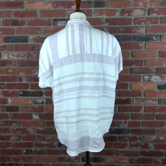 Rachel Zoe 100% Linen Pink White Striped Top Size Medium - Picture 3 of 5